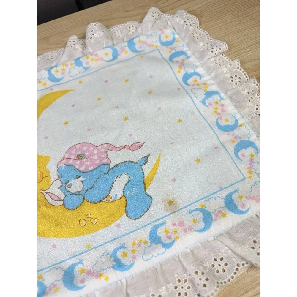 Vintage Care Bears Pillowcase Sham Bedtime Handmade Ruffle Trim 80s Celestial